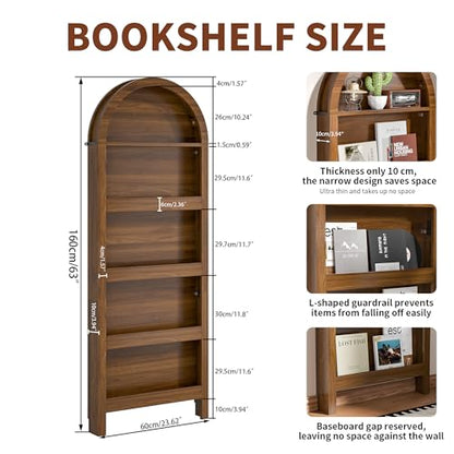 Behind The Door Bookshelf, Arched Narrow Bookshelf, Walnut, view 3
