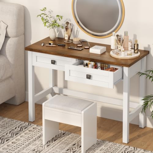 Farmhouse Small Computer Desk with 2 Drawer for Bedroom, 39.4 in Work Table, view 5