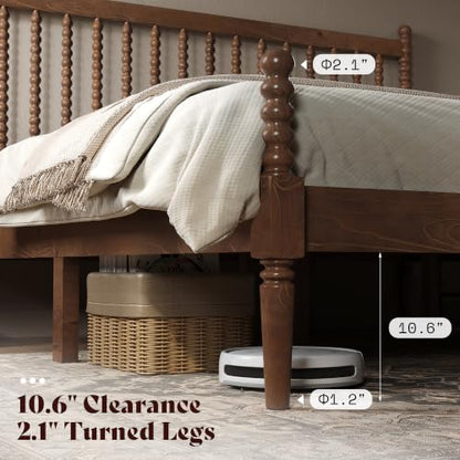 Queen Solid Wood Bed with Bobbin Spindle Headboard, Dark Walnut, view 6