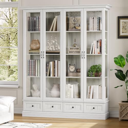 78" Tall Large Storage Cabinet with Glass Door, Grey Kitchen Pantry, view 6