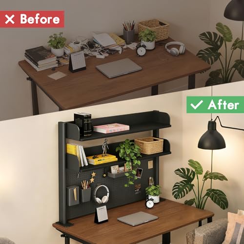 Clamp On Desk Shelf Organizer with Pegboard Desk Hutch Dorm with Storage, view 6