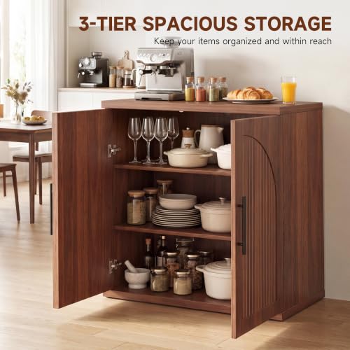 31.5" Fluted Walnut Buffet Cabinet Sideboard with Storage, view 7