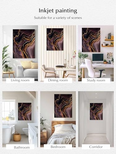 NuYeBiofx Natural Abstract Purple Marble Texture Canvas Wall Art Prints,30"x20" Framed Picture Artwork Gold Crack Stripe Art Printed Canvas Oil Painting for Living Room Bedroom Office,Ready to Hang