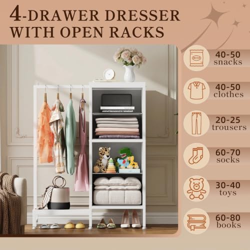 Tall Dresser 44''H with Hanging Rack, 4 Drawers Small Closet Dresser for Bedroom, view 7