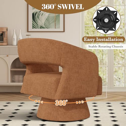 Swivel Barrel Accent Chair,Oversized Chenille Upholstered Round Swivel Chair,Modern Luxury 360 Degree Living Room Vanity Chair for Bedroom Office,Khaki,2PCS