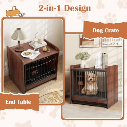 Dog Crate End Table, Wooden Dog Kennel Furniture with Removable Pull-Out Tray, view 4