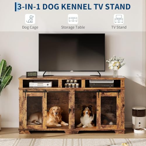 71'' Dog Crate Furniture for 2 Dogs Extra Large Double Dog Indoor Kennel, view 3