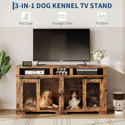 71'' Dog Crate Furniture for 2 Dogs Extra Large Double Dog Indoor Kennel, view 3