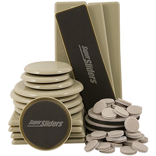 SuperSliders 4912895N Reusable Furniture Moving Kit for All Floor Types – Move Heavy Furniture Quickly and Easily Across Carpeted and Hard Floor Surfaces with Furniture Sliders (52 Piece Kit)