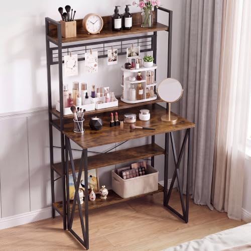 Small Computer Desk with Hutch, Foldable Desk with Shelves for Home Office, view 8