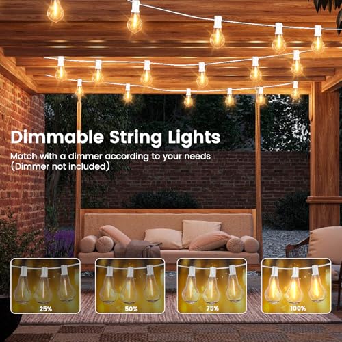 Outdoor String Lights 100 Feet LED Patio Lights 53 Plastic Edison Bulbs (3 Spare), Waterproof Connectable Hanging Light for Backyard Porch Balcony Party Decor, White