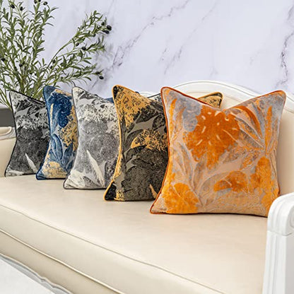 Orange Leaf Square Pillow Cover Cut Velvet Cushion Cover Luxury Modern Pillowcover for Couch Living Room Bedroom,18x18 Inch