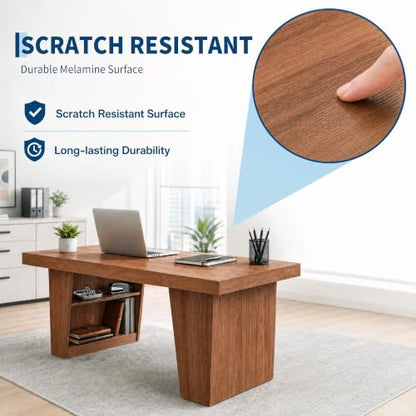 70-Inch Executive Desk, Office Desk with Drawer and Storage Shelves, view 6