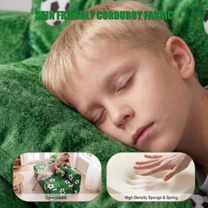 59" Convertible Sofa Bed with High Backrest & Washable Cover, Compression Boneless Couch in a Box, Sectional Loveseat Floor Sleeper Sofa for Bedroom, Living Room, World Cup, Football Green
