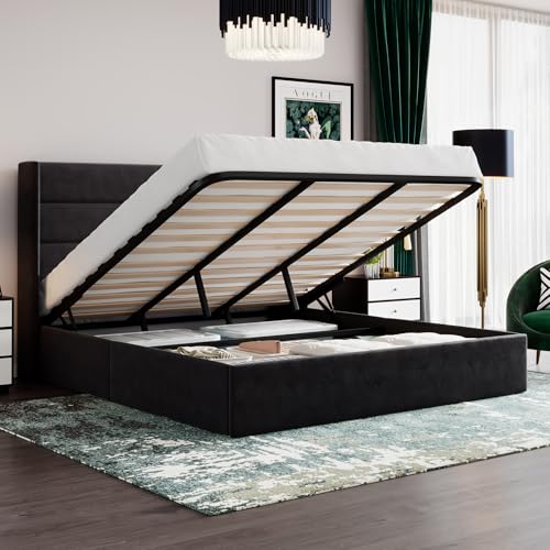 King Size Lift Up Hydraulic Storage Bed Frame Black, view 2