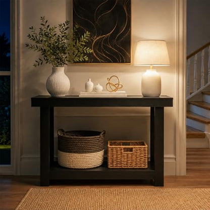 Black Console Table, 43.5 Inch Narrow Black Entryway Table with 2-Tier Storage, 500lbs Heavy Duty Sofa Table Behind Couch, Hallway Entry Table for Small Spaces, Living Room & Foyer