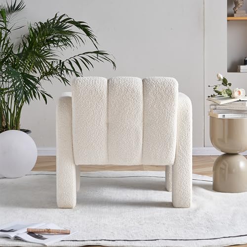 Modern Accent Chair Set of 2, Bouclé Fabric Upholstered Armchair, Comfy Single Chair for Living Room Lounge Bedroom Office-Beige