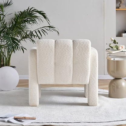 Modern Accent Chair Set of 2, Bouclé Fabric Upholstered Armchair, Comfy Single Chair for Living Room Lounge Bedroom Office-Beige