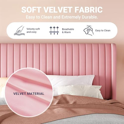 Queen Size Velvet Bed Frame/Vertical Channel Tufted Wingback, view 7