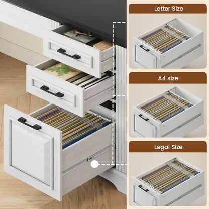 47.2" Farmhouse Computer Desk with Hutch and 3 Drawers, White, view 7