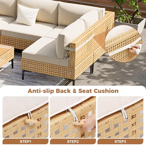 Patio Furniture Set 7 Piece Large Modular Outdoor Sectional Free Combination Outdoor Furniture with Thick Cushion All Weather Wicker Boho Patio Conversation Sets for Porch, Deck