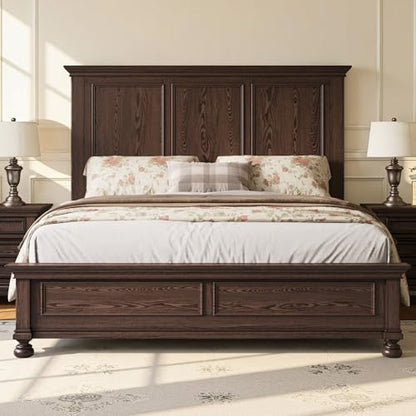 Solid Wood Queen Bed Frame with 65.2" High Headboard, view 4
