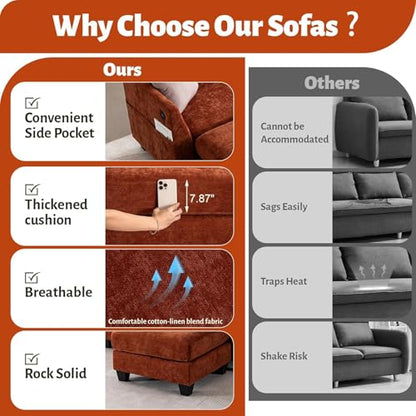 124" Modular Sectional Sofa, Modern Chenille U-Shaped 8 Seater Sectional Sofa with Storage Ottoman & USB Ports, L-Shaped Cloud Couch Orange Sectional Couch for Living Room(Orange)