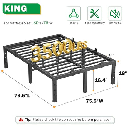 18 Inch King Bed Frame with Under-Bed Storage,Upgrade Steel Support, view 4
