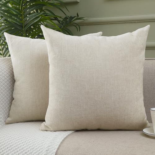 Decorative Chenille Throw Pillow Covers 18x18 Cushion Case (Beige)