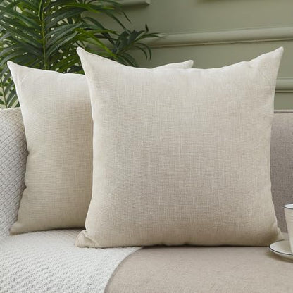 Decorative Chenille Throw Pillow Covers 18x18 Cushion Case (Beige)