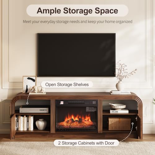 70" Fireplace TV Stand - Fluted LED Light TV Stands for Living Room, view 7