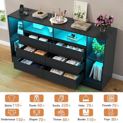 6 Drawers Dresser with 6 Open Storage Cubbies, view 6