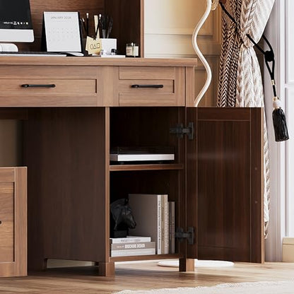 Farmhouse Executive Desk with Hutch and Charging Station, Walnut, view 7