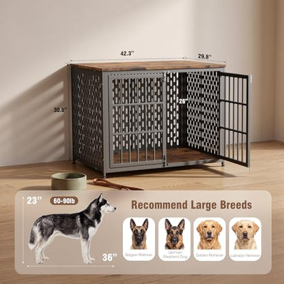 Heavy Duty 42 Inch Indestructible Furniture Dog Crate for High Anxiety Dogs, view 7