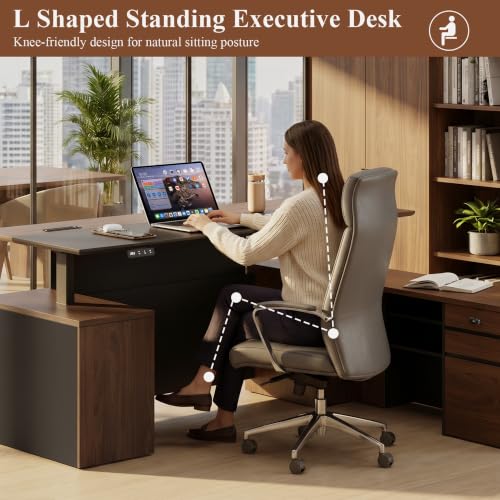79" L Shaped Executive Desk with File Cabinet Drawers Outlet USB, view 5