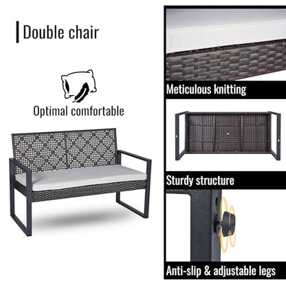4PC Outdoor Patio Wicker Furniture Chat Conversation Set with Acacia Wood Table Top Backyard Porch Lawn