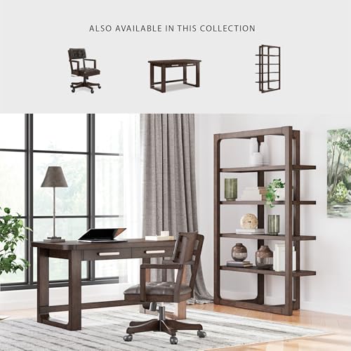 Signature Design by Ashley Breckington Contemporary Faux Leather Tufted Home Office Desk Chair with Adjustable Height and Casters, Solid Wood, 28.75" W x 28.75" D x 38" H, Dark Brown