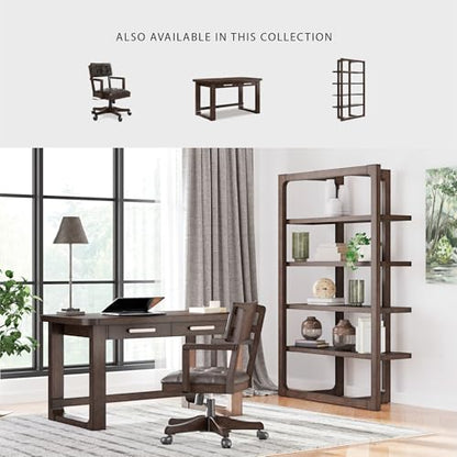 Signature Design by Ashley Breckington Contemporary Faux Leather Tufted Home Office Desk Chair with Adjustable Height and Casters, Solid Wood, 28.75" W x 28.75" D x 38" H, Dark Brown