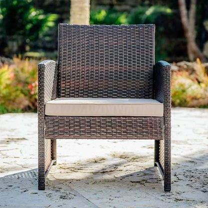 Wicker Patio Furniture Set - 3 Piece Bistro Table and Chairs Set of 2, Front Porch Furniture Set, Patio Chairs Set of 2, Outdoor Patio Set, Patio Conversation Sets (Brown/Beige)
