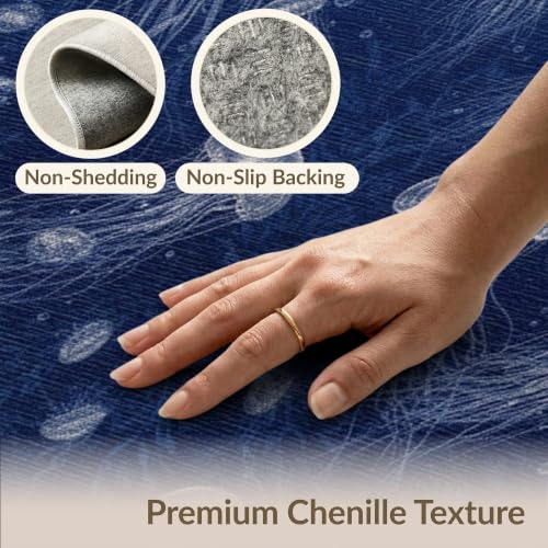 2'x3' Blue Deep Ocean Jellyfish Design Washable Doormat | Mystical Underwater World with Marine Animals Non-Slip, Low Pile for Entryway, Kitchen, Laundry Room