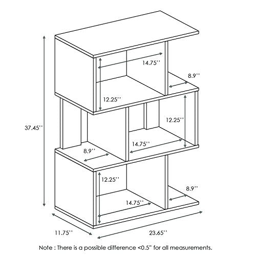 SIMPLY Book Shelf, 3-Tier Geometric Bookshelf, S-Shape Bookcase with Open Shelf, 11.8" x 23.6" x 37.3", for Organization and Storage, for Living Reoom, Bedroom, Home Office, Espresso
