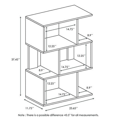 SIMPLY Book Shelf, 3-Tier Geometric Bookshelf, S-Shape Bookcase with Open Shelf, 11.8" x 23.6" x 37.3", for Organization and Storage, for Living Reoom, Bedroom, Home Office, Espresso