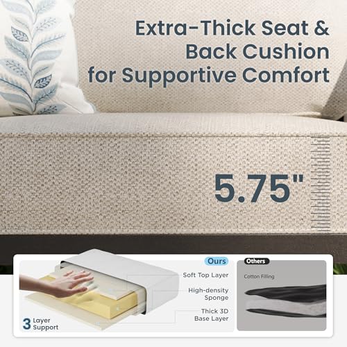 5 Piece Metal Patio Furniture Set with 5.75" Cushion, Modern Outdoor Furniture Set with 3-Seater Deep Seating Sofa, 2 Patio Swivel Chairs & 2 Ottoman, Patio Conversation Sets for Garden Deck