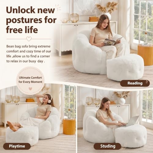 46" Oversized Flower Bean Bag Chair with Ottoman for Adults, view 5