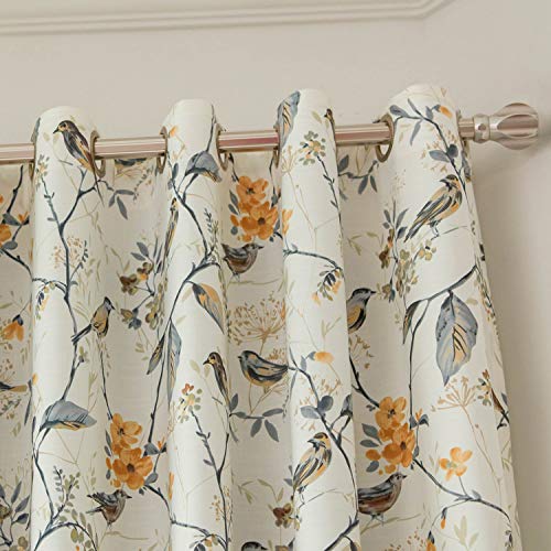 Gray Bird Print Linen Textured Curtains, 52 x 63, 1 Panel, Grommet