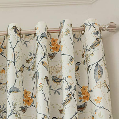 Gray Bird Print Linen Textured Curtains, 52 x 63, 1 Panel, Grommet
