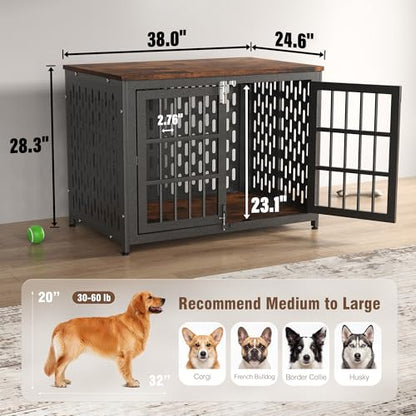 Heavy Duty Dog Crate Furniture 38 Inch, Decorative Dog Cage, Rustic Brown, view 7