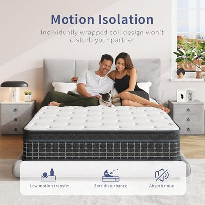 Queen Mattress, 12 Inch Queen Size Mattresses in a Box, Individually Wrapped Pocket Coils for Isolate Motion,Pressure Relief, CertiPUR-US Certified, Support Comfort & Medium Firm