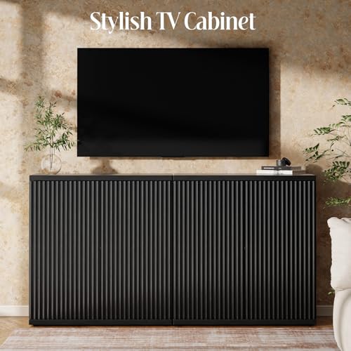 Fluted Buffet Cabinet with Storage Sideboard with 2 Doors& Adjustable Shelf, view 3