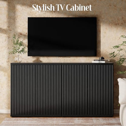 Fluted Buffet Cabinet with Storage Sideboard with 2 Doors& Adjustable Shelf, view 3